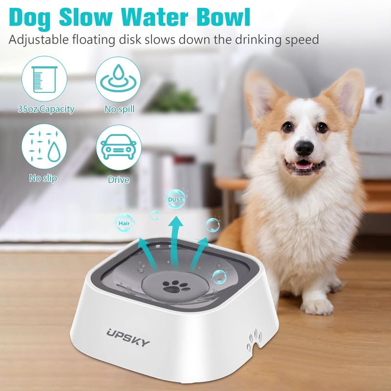 UPSKY Dog Water Bowl Vehicle Carried Floating Bowl Cat Water Bowl Slow Water Feeder Dispenser Anti-Overflow Pet Fountain Portable Car Dog & Cat