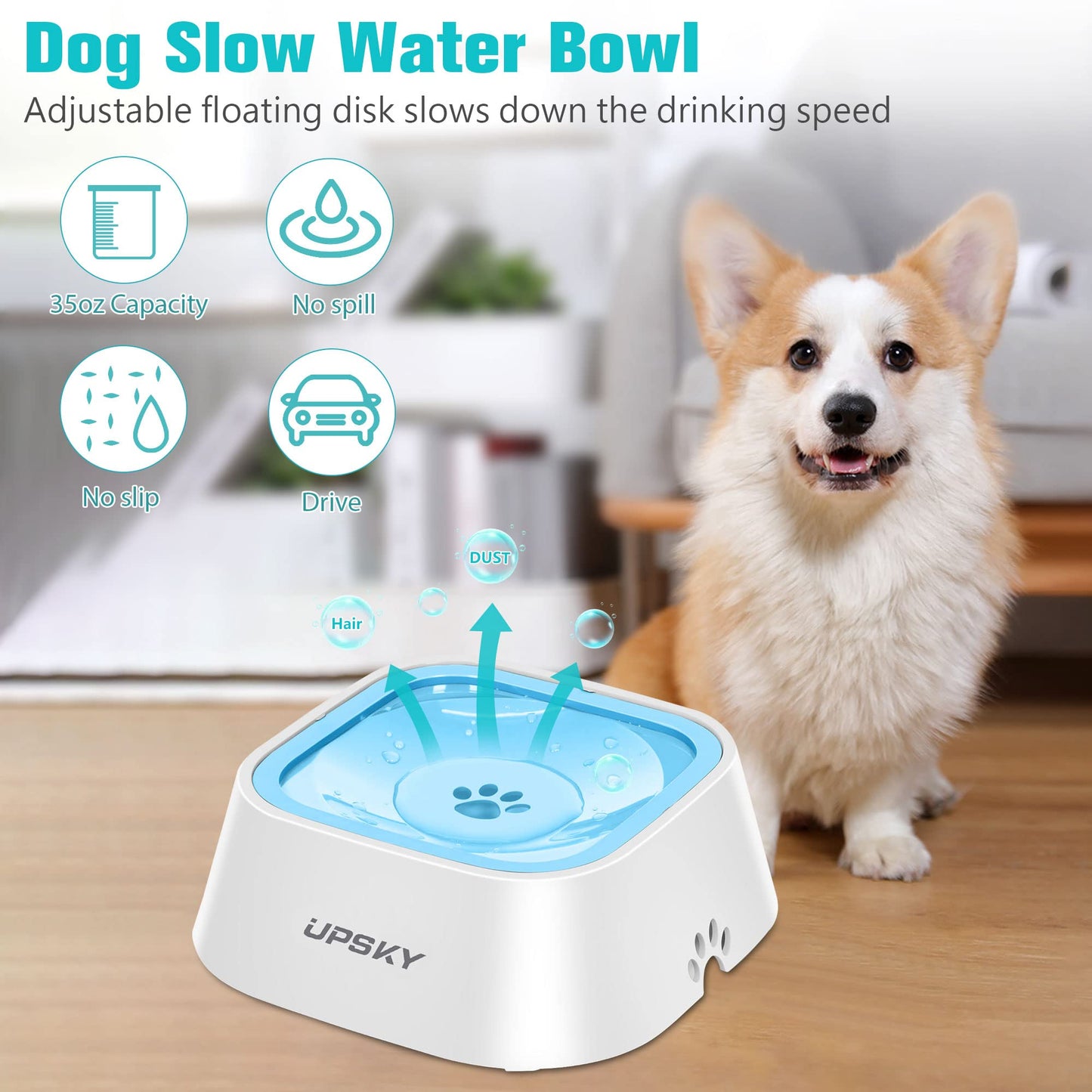 UPSKY Dog Water Bowl Vehicle Carried Floating Bowl Cat Water Bowl Slow Water Feeder Dispenser Anti-Overflow Pet Fountain Portable Car Dog & Cat