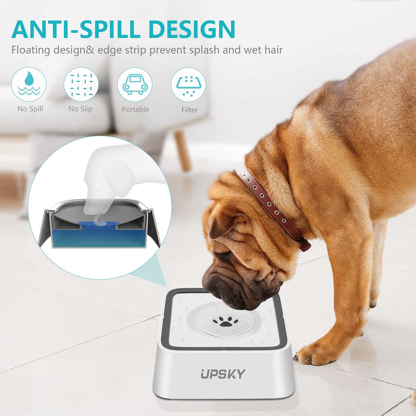 UPSKY Dog Water Bowl Vehicle Carried Floating Bowl Cat Water Bowl Slow Water Feeder Dispenser Anti-Overflow Pet Fountain Portable Car Dog & Cat
